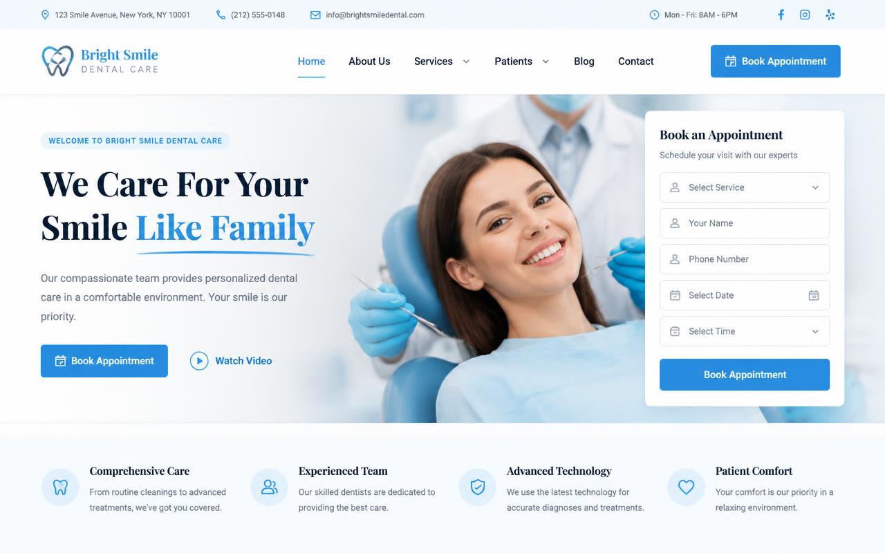 Bright Smile Dental website using the ChatzoAI assistant