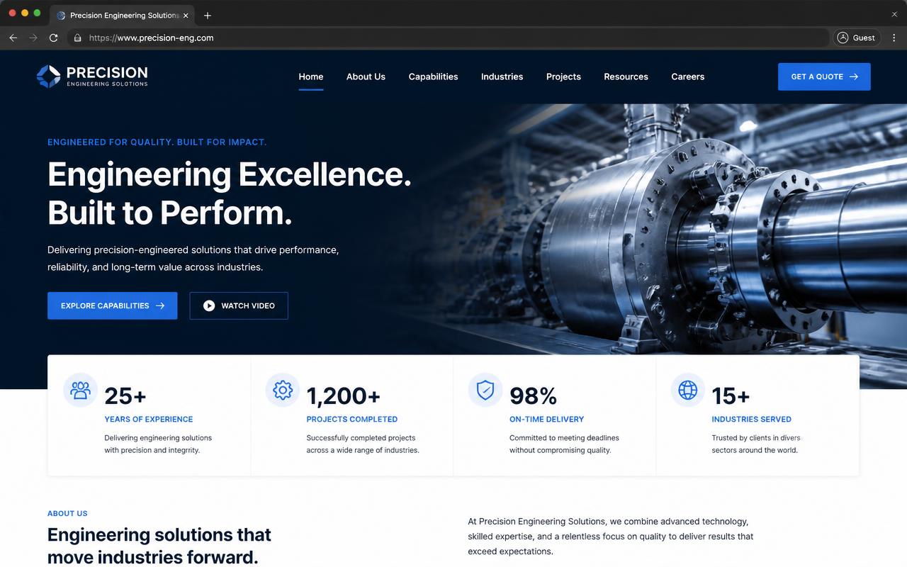 Precision Engineering website using the ChatzoAI assistant