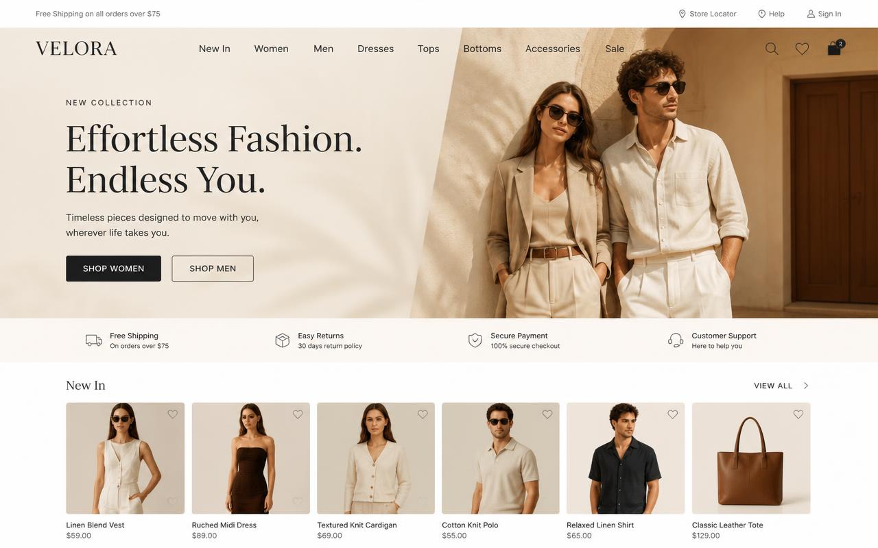 Velora Fashion website using the ChatzoAI assistant