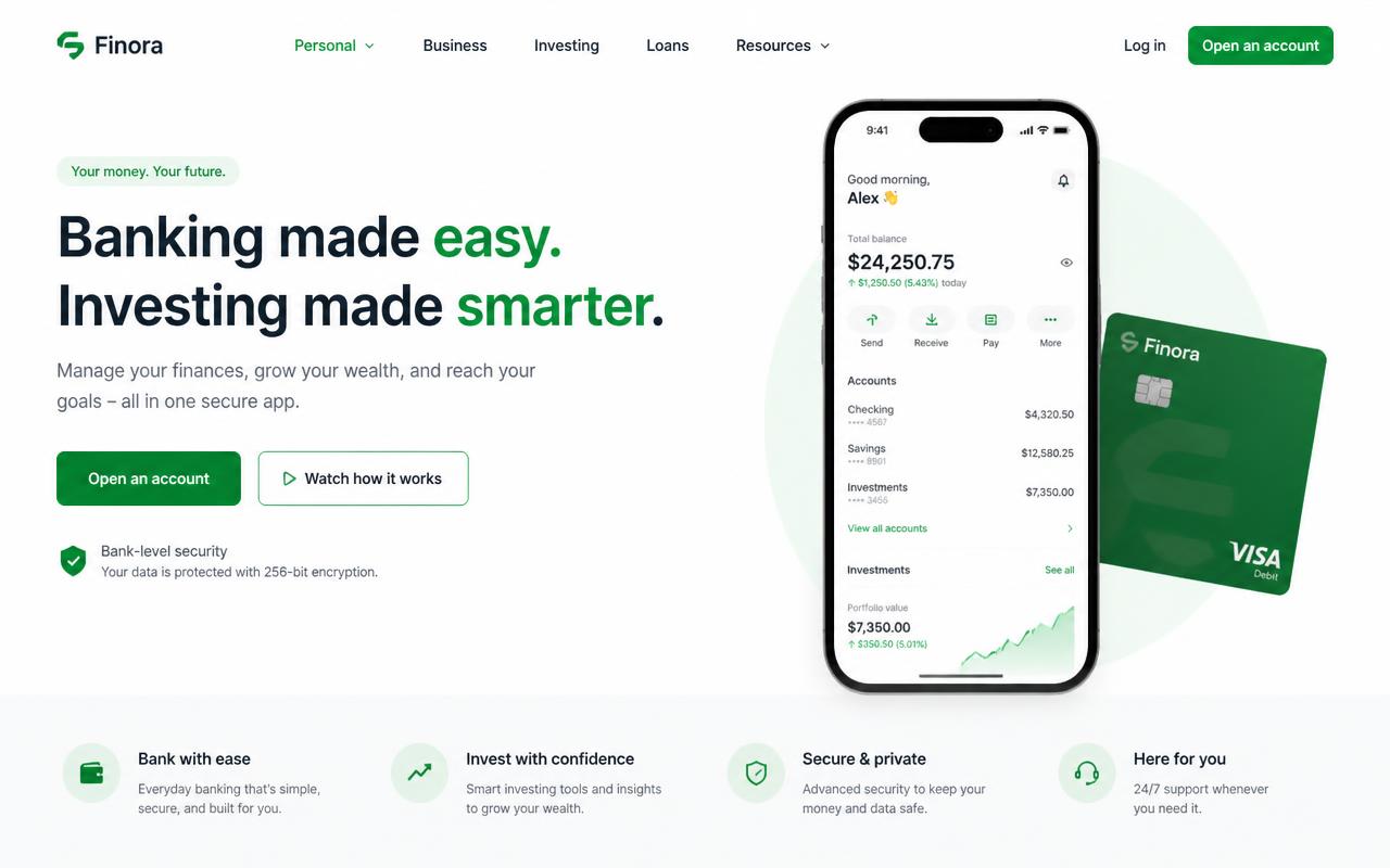 Finora Banking website using the ChatzoAI assistant