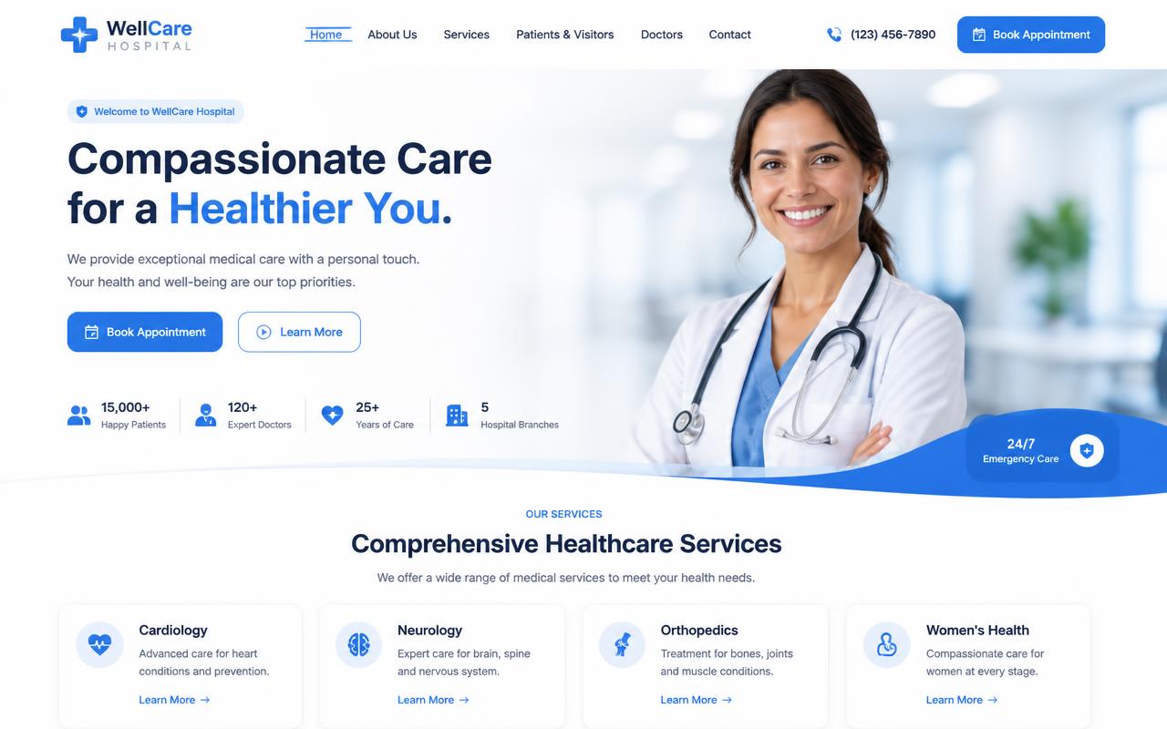 WellCare Hospital website using the ChatzoAI assistant